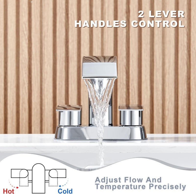 Ultimate Unicorn Bathroom Faucet for Sink Chrome, 4 Inch Bathroom Sink Faucet for 3 Hole or 2 Hole, 2 Handle Waterfall Faucets with Pop up Drain, Centerset Faucets for RV, Patent No. : US D983,326 S - Image 2